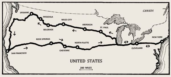 Map of Nick Mamer’s 1929 Transcontinental Flight