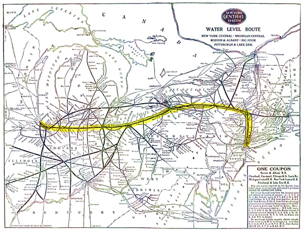 New York Central, Water Level Route, 20th Century Limited route highlighted