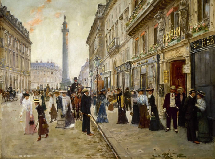 Workers leaving the Maison Paquin (1907) by Jean Béraud (1849-1935)